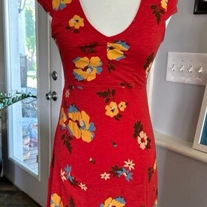 Orange Floral Dress with Yellow and Blue Accents